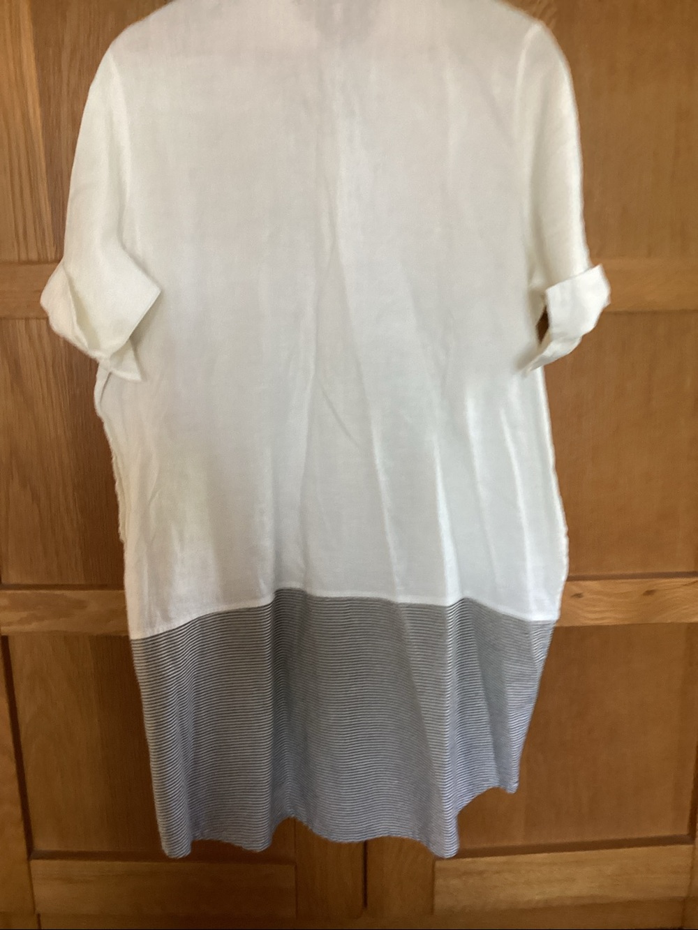 UCHUU LINEN LONG SHIRT OR SHORTDRESS OFF WHITE/ grey striped - Picture 3 of 5